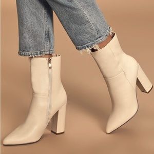Lulus Dawson Bone Pebble Pointed-Toe Mid Calf Boots